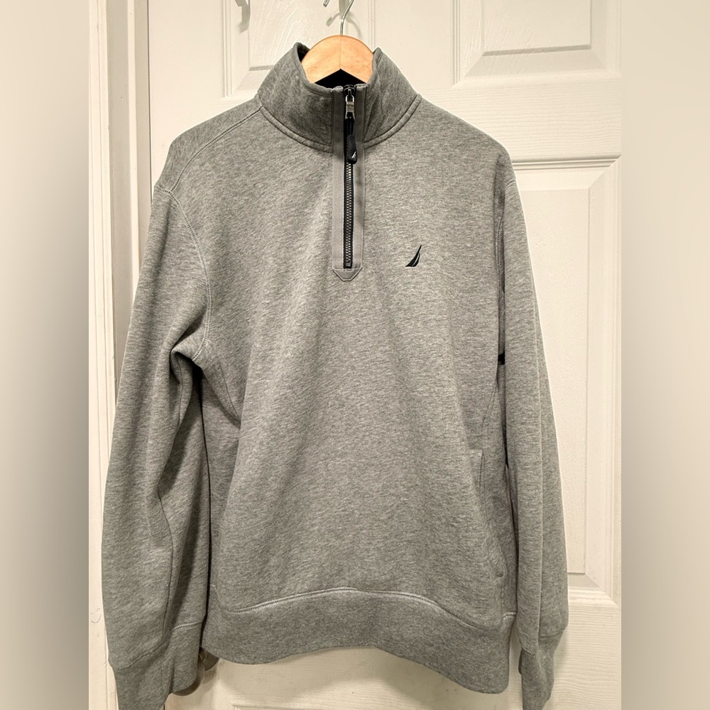 NAUTICA men’s 1/4 Zip Cotton Jersey Knit Pull Over in Gray Size L